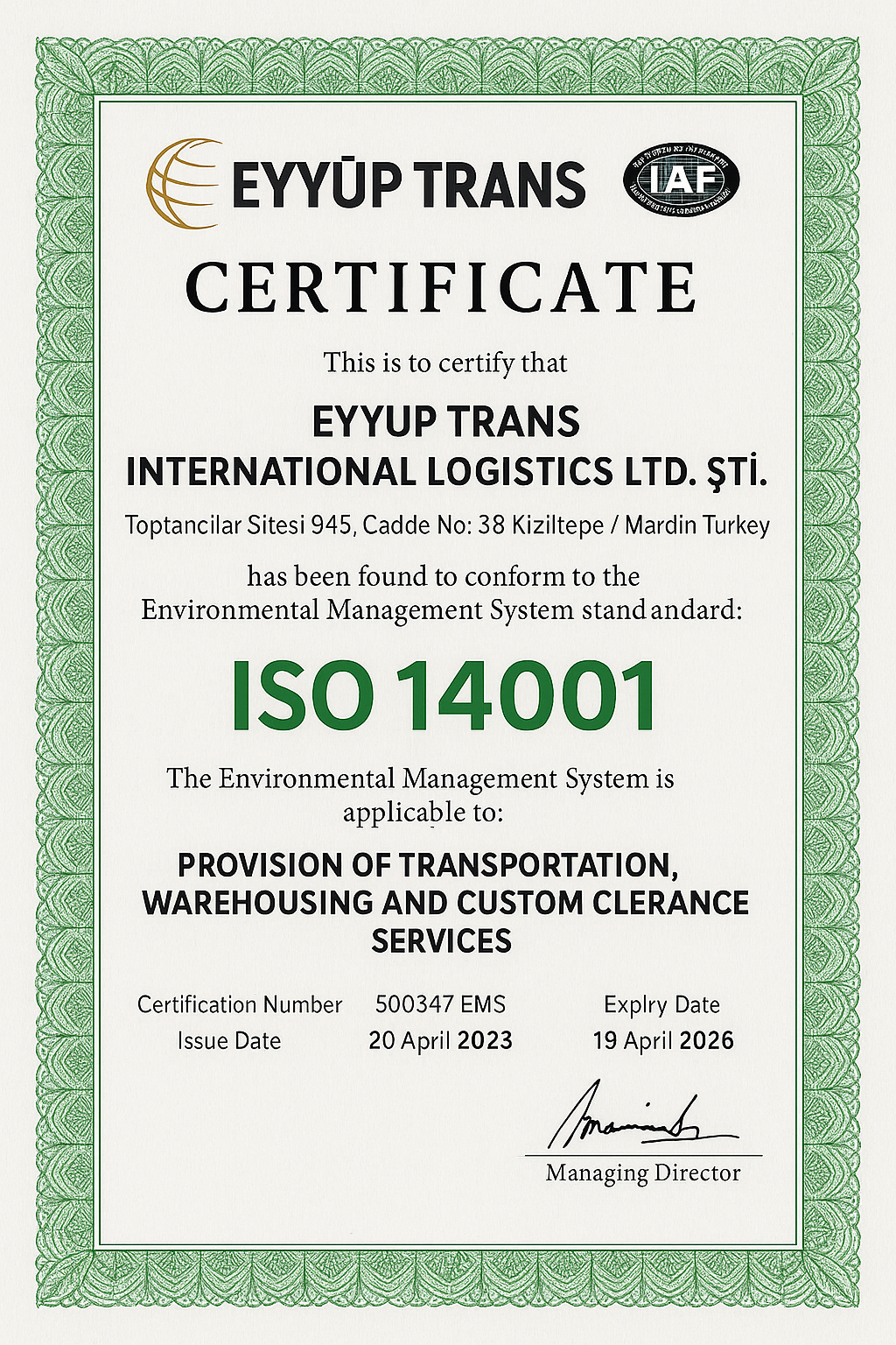 Lojistik Sertifikası